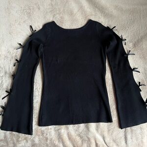 Sweet Rain Black Long Sleeve Top with Ribbon Accents Women’s Large
